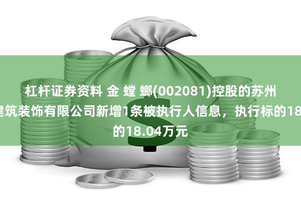 杠杆证券资料 金 螳 螂(002081)控股的苏州美瑞德建筑装饰有限公司新增1条被执行人信息，执行标的18.04万元