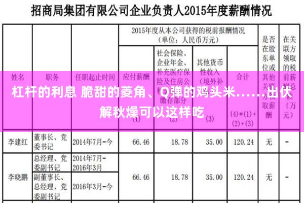 杠杆的利息 脆甜的菱角、Q弹的鸡头米……出伏解秋燥可以这样吃